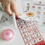 Informative diabetes pamphlets and dietary guide with hand interaction.